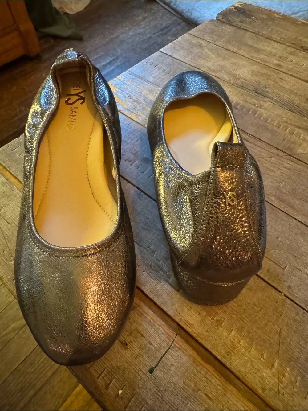 Yosi Samara Metallic Bronze Women’s Ballet Flats - size 7 block heel